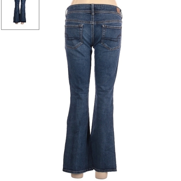 American Eagle Kick Boot Stretch Denim Blue Jeans Women's Size 6 Short Flare EUC - Picture 2 of 8